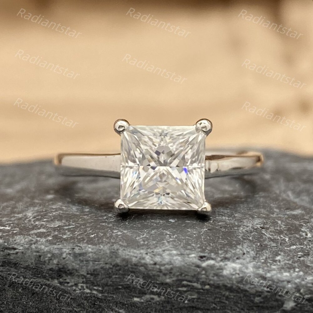 Certified 2 ct.  t.w Princess Cut Silver Princess Cut  Moissanite Ring